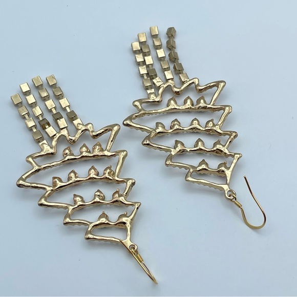 Gold Christmas Tree Chandelier Earrings – Multicolor Rhinestones, Statement - Picture 2 of 8